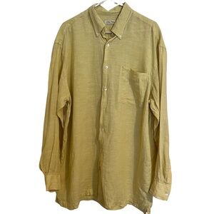 Peter Millar Yellow 100% Linen Button Down Shirt size Large